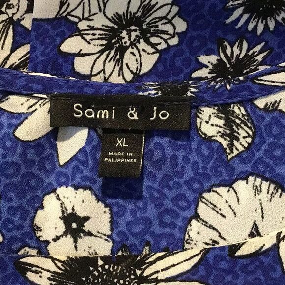 Sami & Jo Women’s Blouse Blue Daisy Floral Ruffle 3/4 Sleeve Top Slip On Size XL - Picture 5 of 10